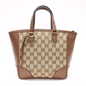 Gucci Tote Bag Brown Handbag Shoulder GG Canvas Leather SA
